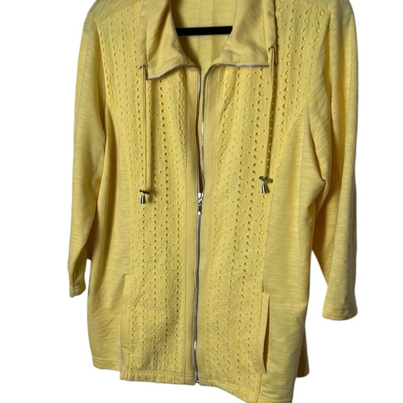 Weekends by Chicos,eyelet,front zip,bracelet sleeve lightweight jacket,cardigan - Picture 9 of 14